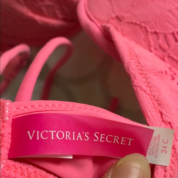 neon pink push up lacey bikini top - Picture 2 of 3